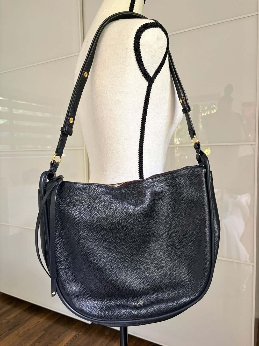 AALLYN Marley Hobo Bag in Black Pebble Leather